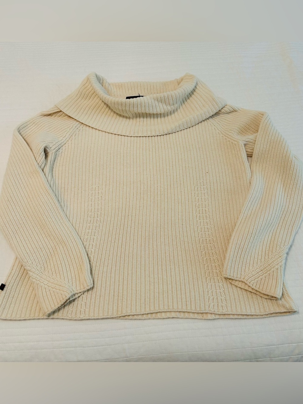 RALPH LAUREN Shawl Neck Ribbed Cable Cotton Sweater Ivory Women’s Large